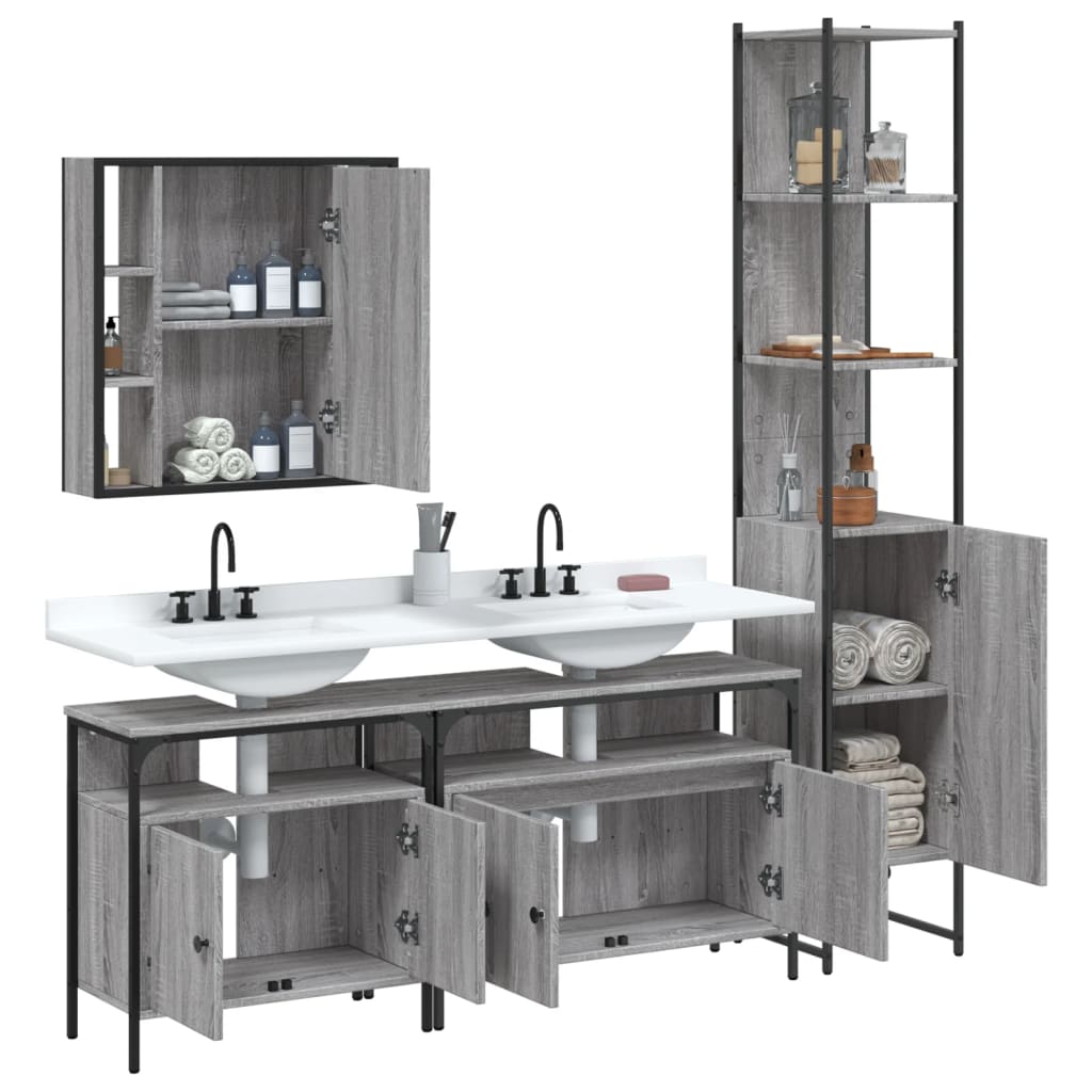 Set Mobili da Bagno 4 pz Grigio Sonoma in Legno Multistrato - immagine 4