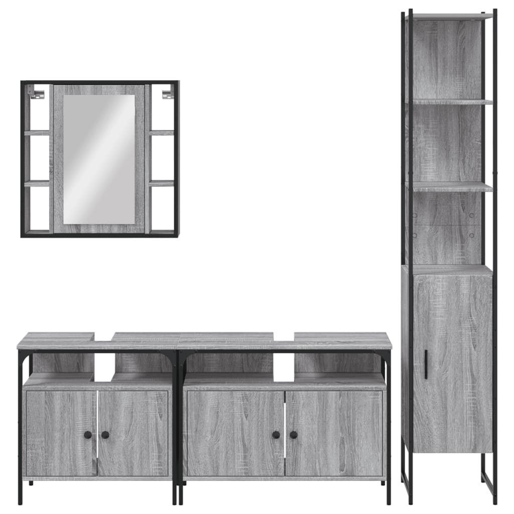 Set Mobili da Bagno 4 pz Grigio Sonoma in Legno Multistrato - immagine 6