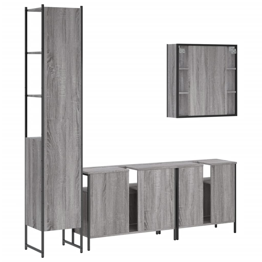 Set Mobili da Bagno 4 pz Grigio Sonoma in Legno Multistrato - immagine 8