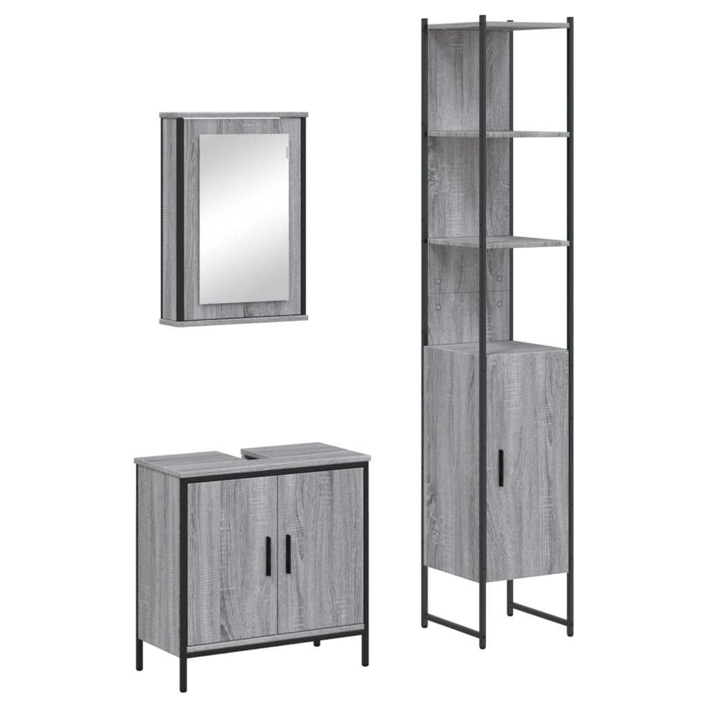 Set Mobili da Bagno 3 pz Grigio Sonoma in Legno Multistrato - immagine 2