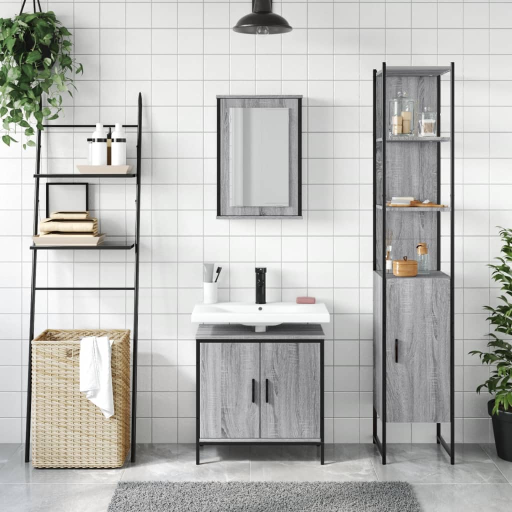 Set Mobili da Bagno 3 pz Grigio Sonoma in Legno Multistrato - immagine 3