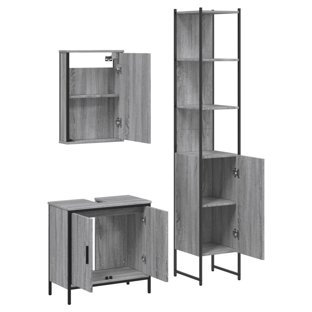 Set Mobili da Bagno 3 pz Grigio Sonoma in Legno Multistrato - immagine 4