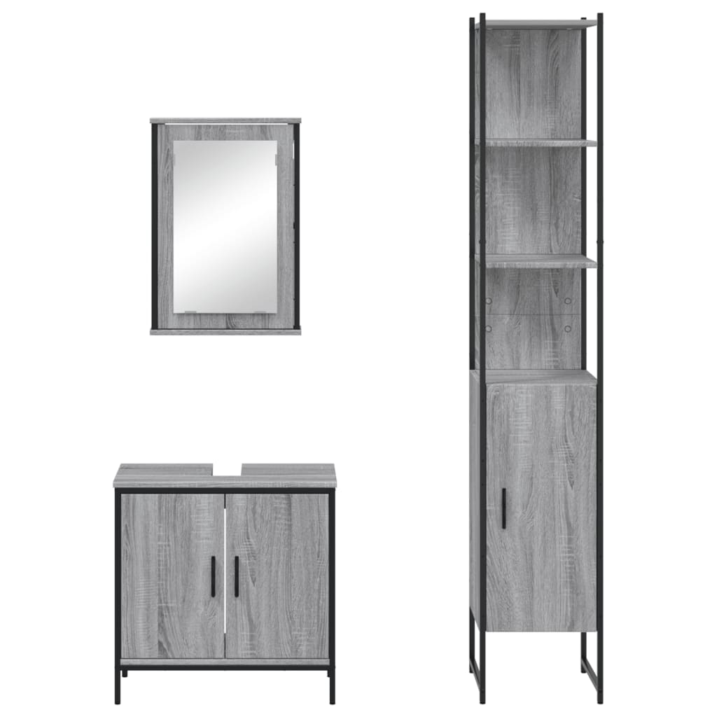 Set Mobili da Bagno 3 pz Grigio Sonoma in Legno Multistrato - immagine 5