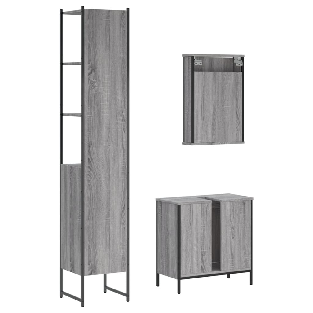 Set Mobili da Bagno 3 pz Grigio Sonoma in Legno Multistrato - immagine 7