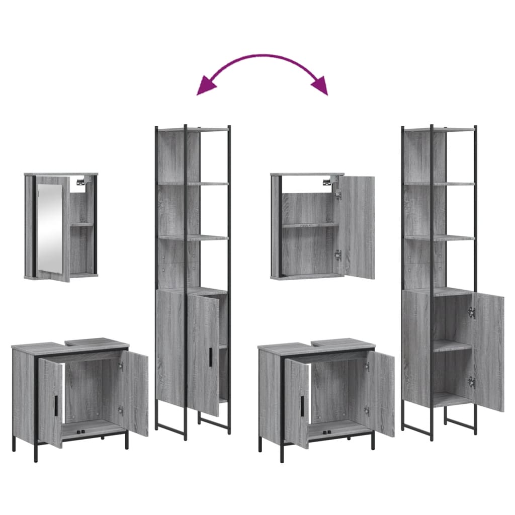 Set Mobili da Bagno 3 pz Grigio Sonoma in Legno Multistrato - immagine 8