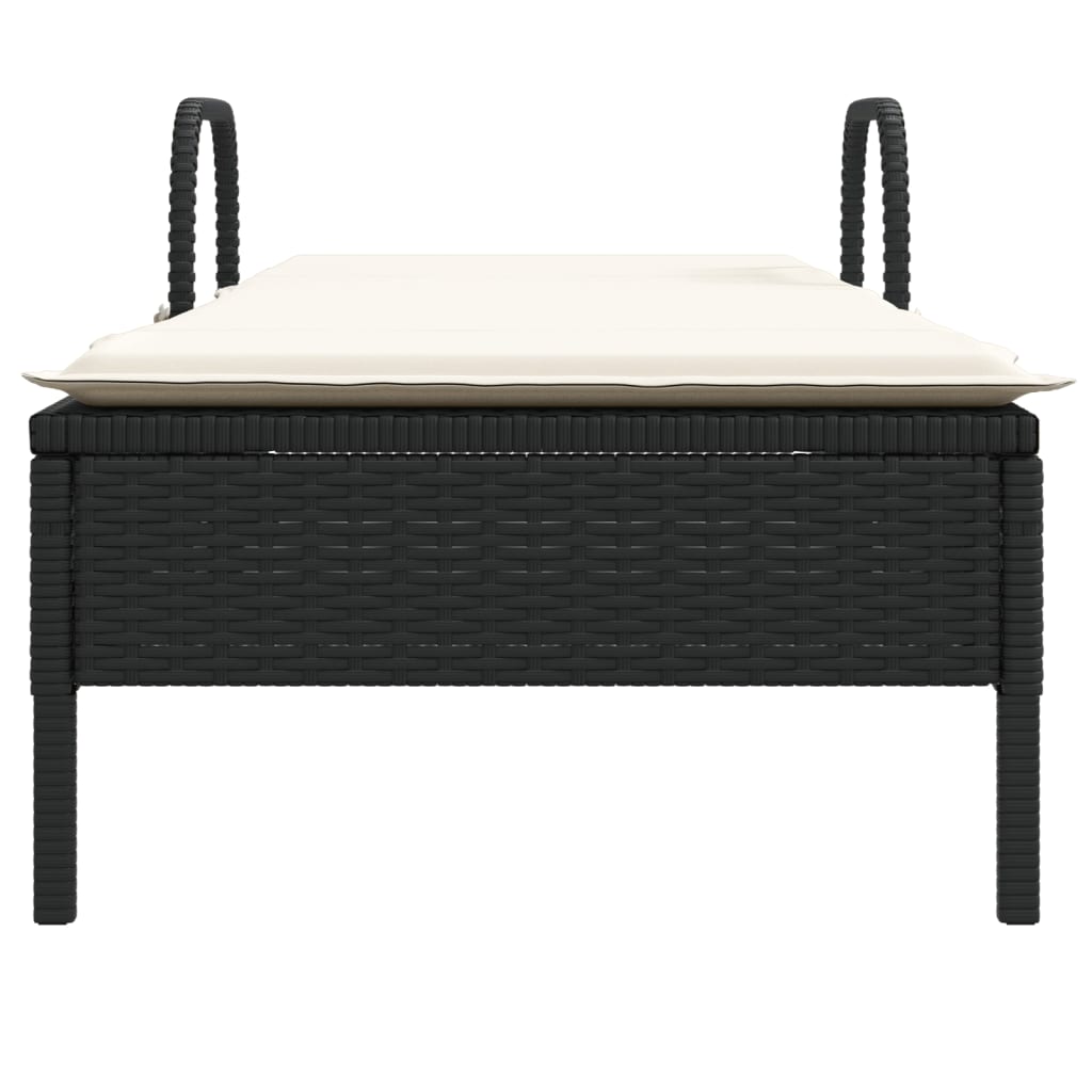 Lettino Prendisole con Ruote e Cuscino in Polyrattan Nero - immagine 4