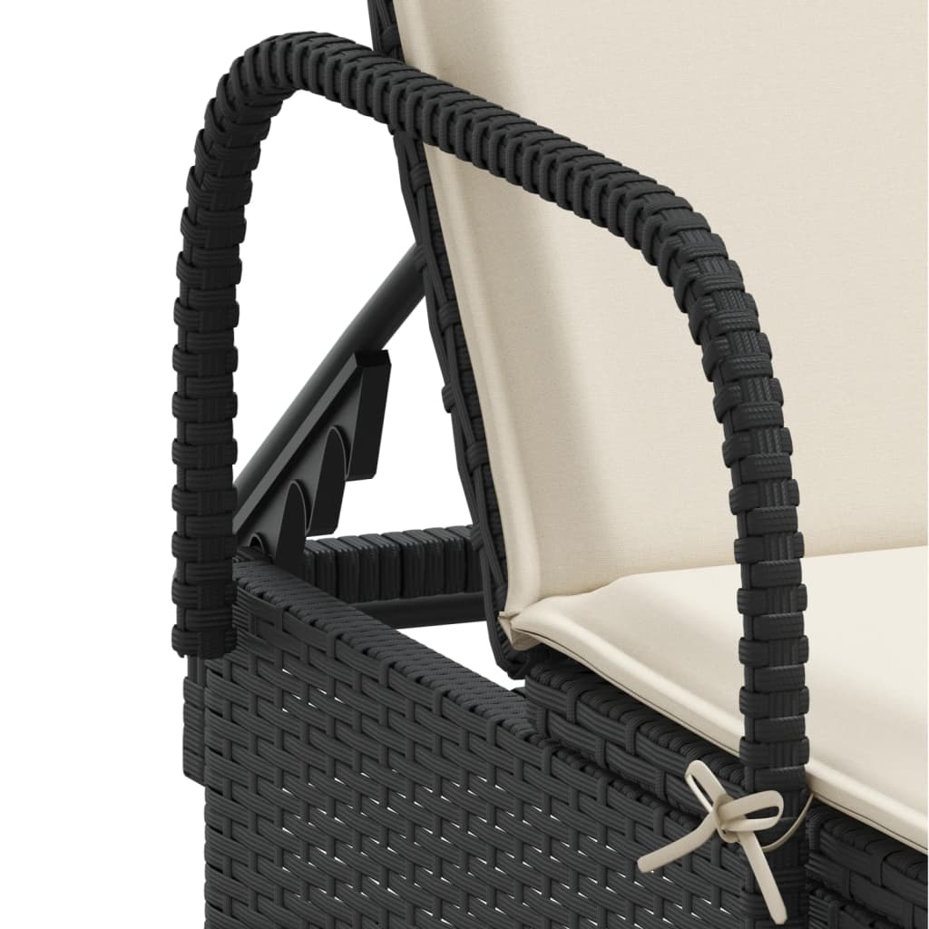 Lettino Prendisole con Ruote e Cuscino in Polyrattan Nero - immagine 8