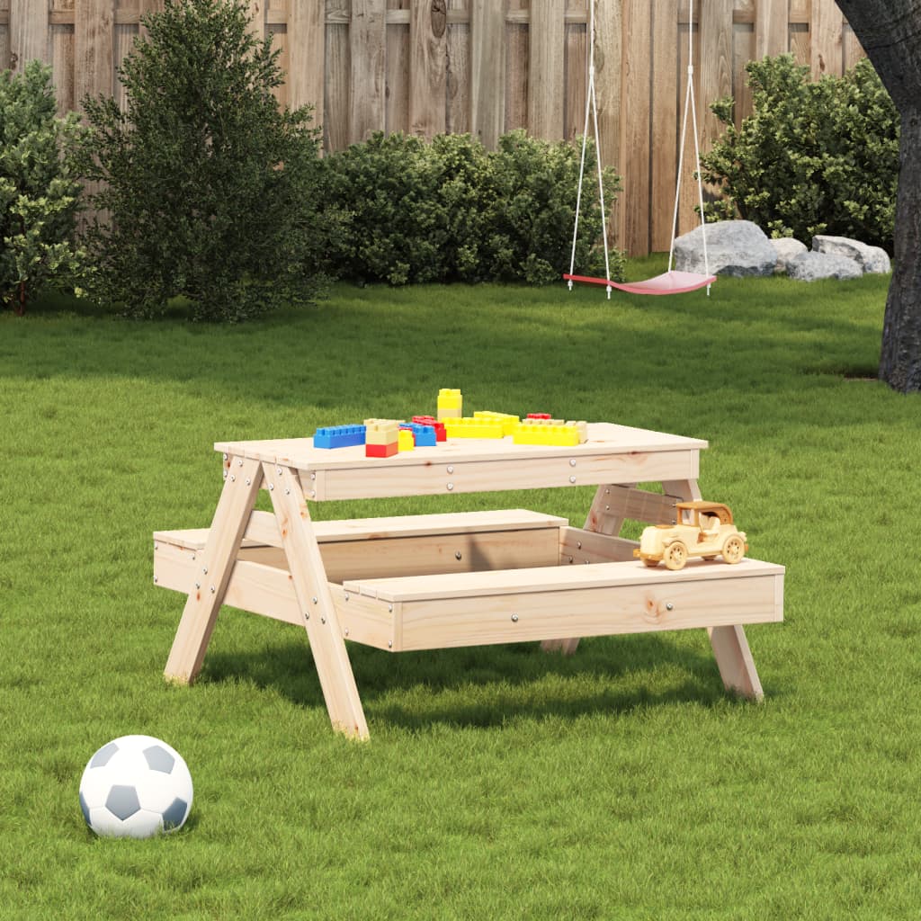 Tavolo Picnic per Bambini Bianco 88x97x52cm Legno Massello Pino - immagine 3