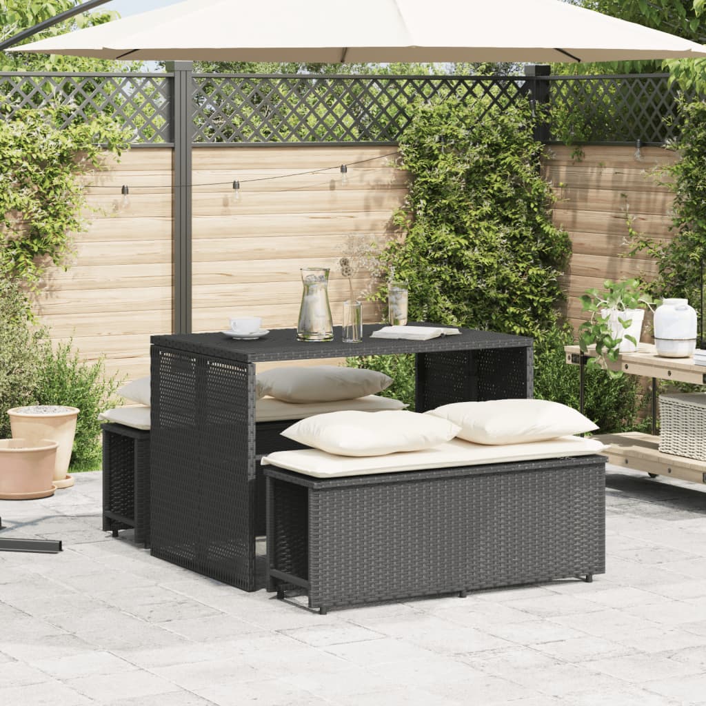 Set da Pranzo da Giardino 3 pz con Cuscini Beige in Polyrattan - immagine 3