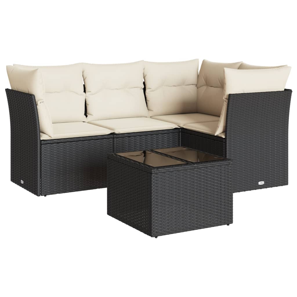 Set Divani da Giardino 4 pz con Cuscini Nero in Polyrattan - immagine 2