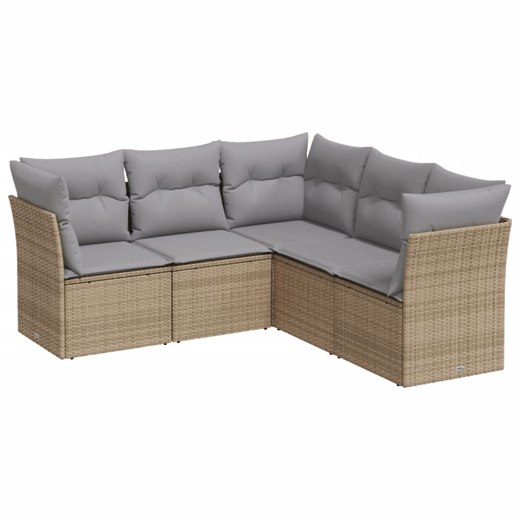 Set Divano da Giardino 5 pz con Cuscini Beige in Polyrattan - immagine 2