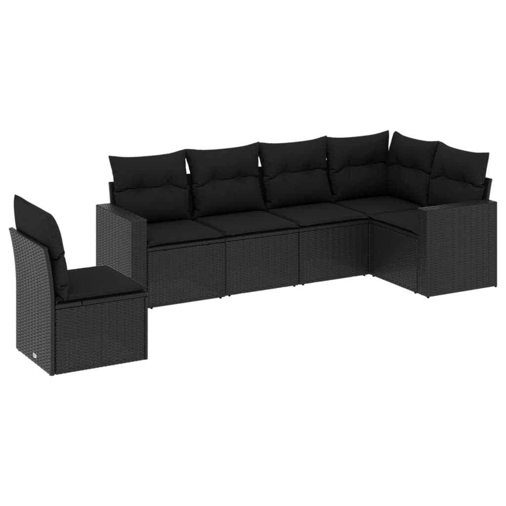 Set Divani da Giardino con Cuscini 7pz Nero Polyrattan - immagine 2