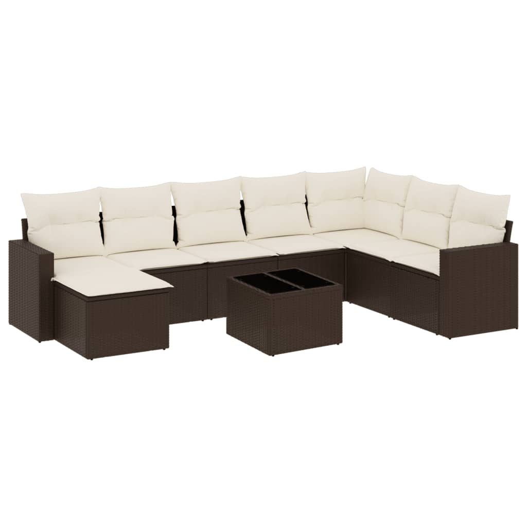 Set Divani da Giardino 9pz con Cuscini Marrone in Polyrattan - immagine 2