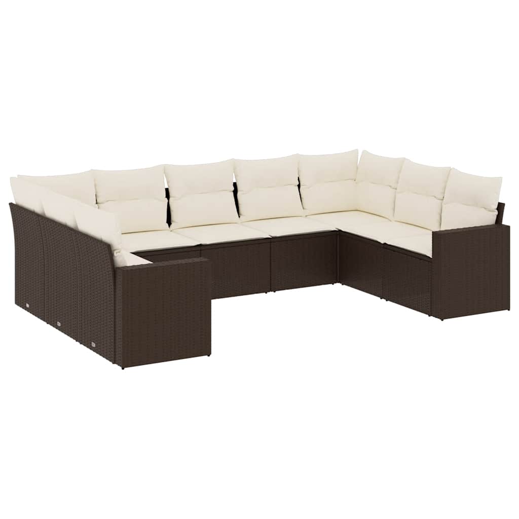 Set Divano da Giardino 9pz con Cuscini Grigio Chiaro Polyrattan - immagine 2