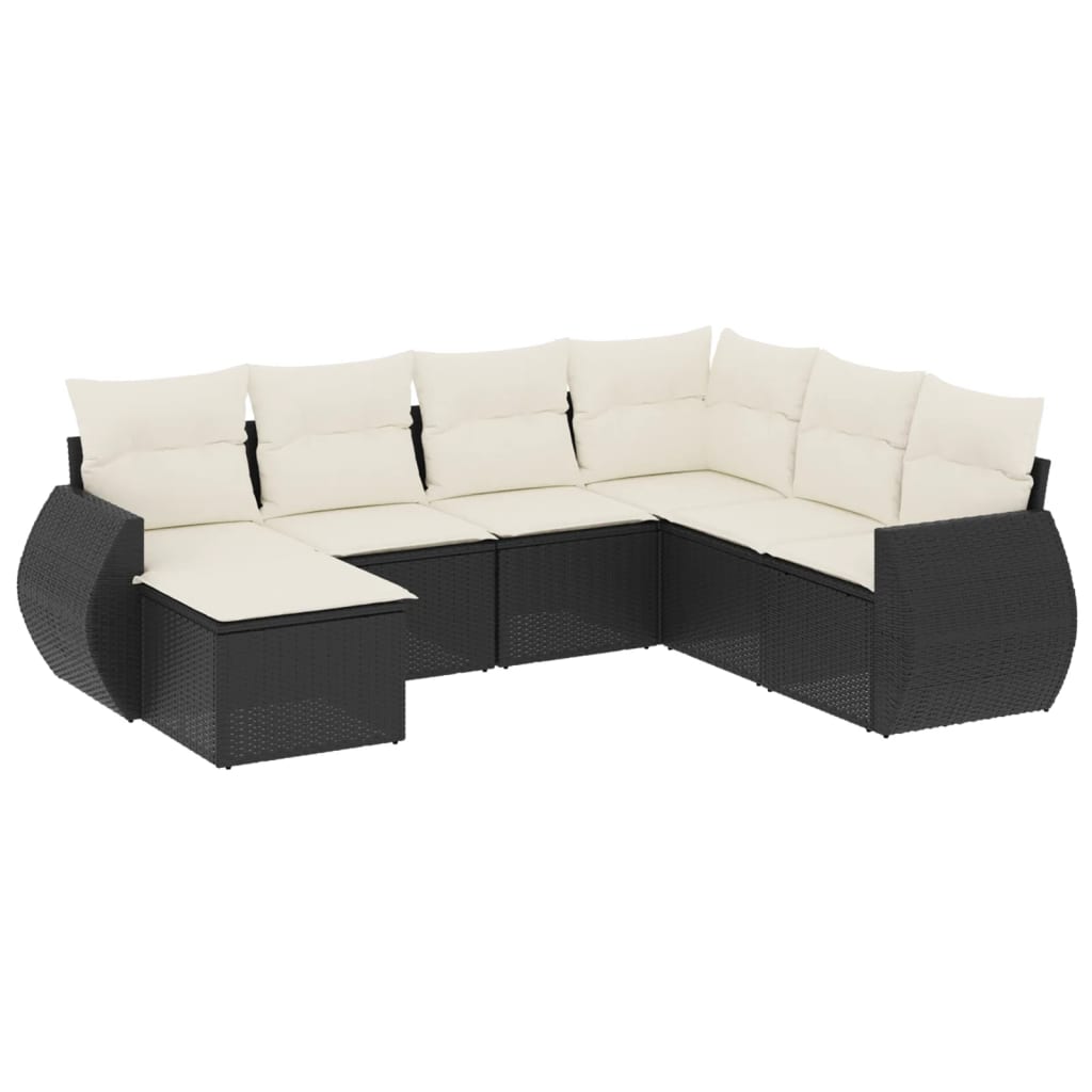 Set Divani da Giardino 7 pz con Cuscini Beige in Polyrattan - immagine 2
