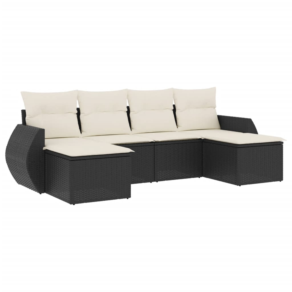 Set Divano da Giardino 6 pz con Cuscini Nero in Polyrattan - immagine 2