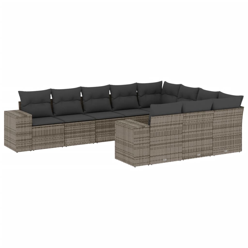Set Divano da Giardino 10 pz con Cuscini Grigio in Polyrattan - immagine 2