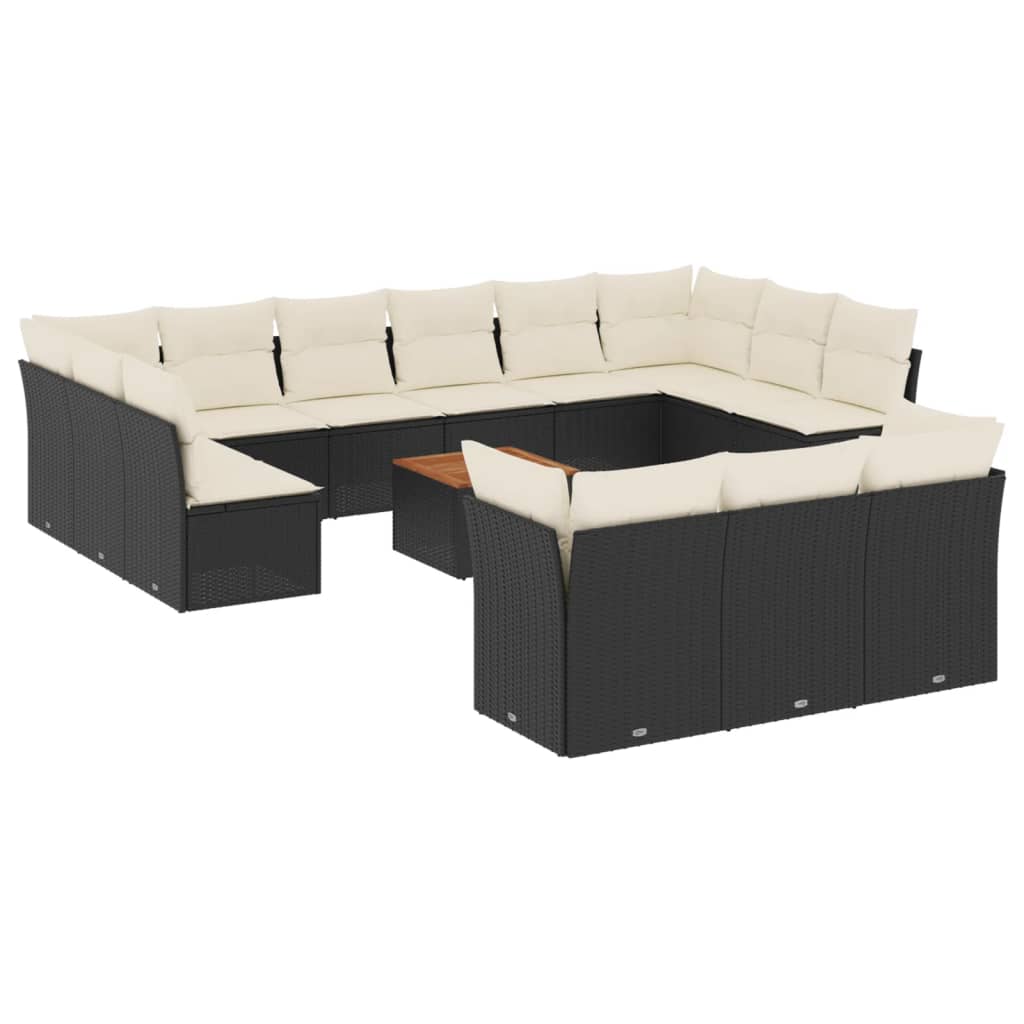 Set Divani da Giardino 14pz con Cuscini in Polyrattan Nero - immagine 2