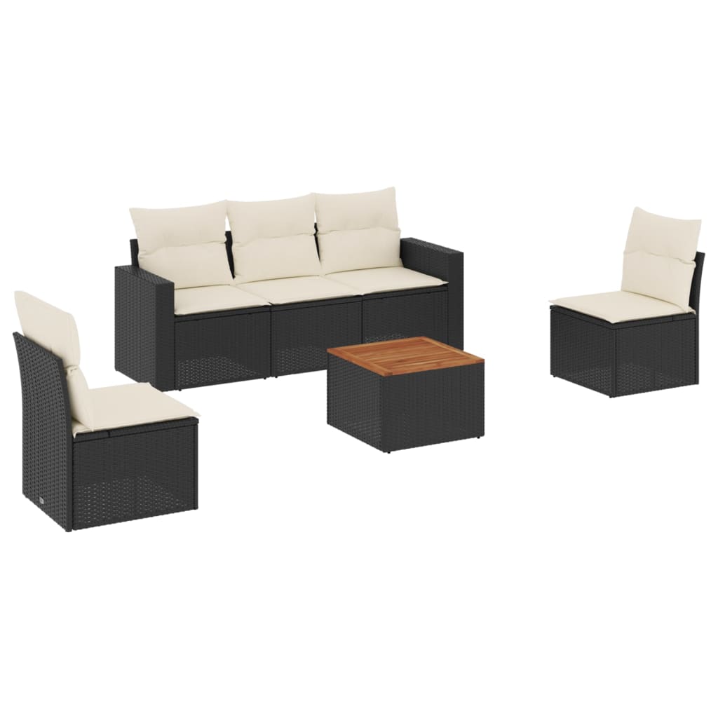 Set Divano da Giardino 6 pz con Cuscini Nero in Polyrattan - immagine 2