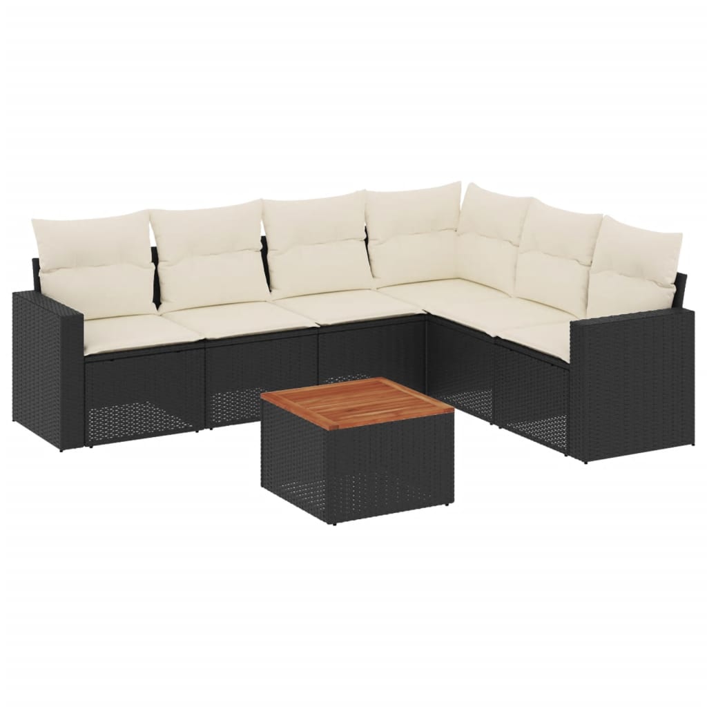 Set Divani da Giardino con Cuscini 7pz Nero Polyrattan - immagine 2
