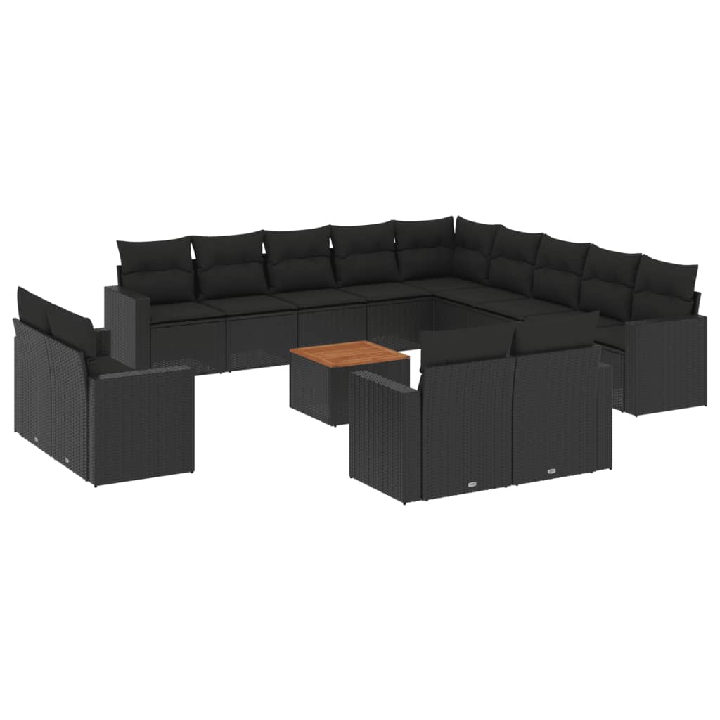 Set Divani da Giardino 14pz con Cuscini in Polyrattan Nero - immagine 2