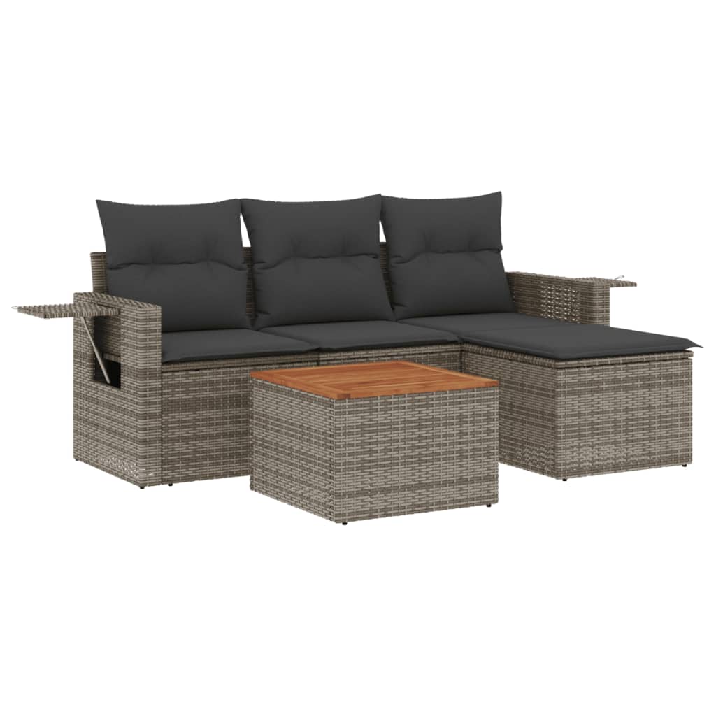 Set Divani da Giardino 5 pz con Cuscini in Polyrattan Nero - immagine 2