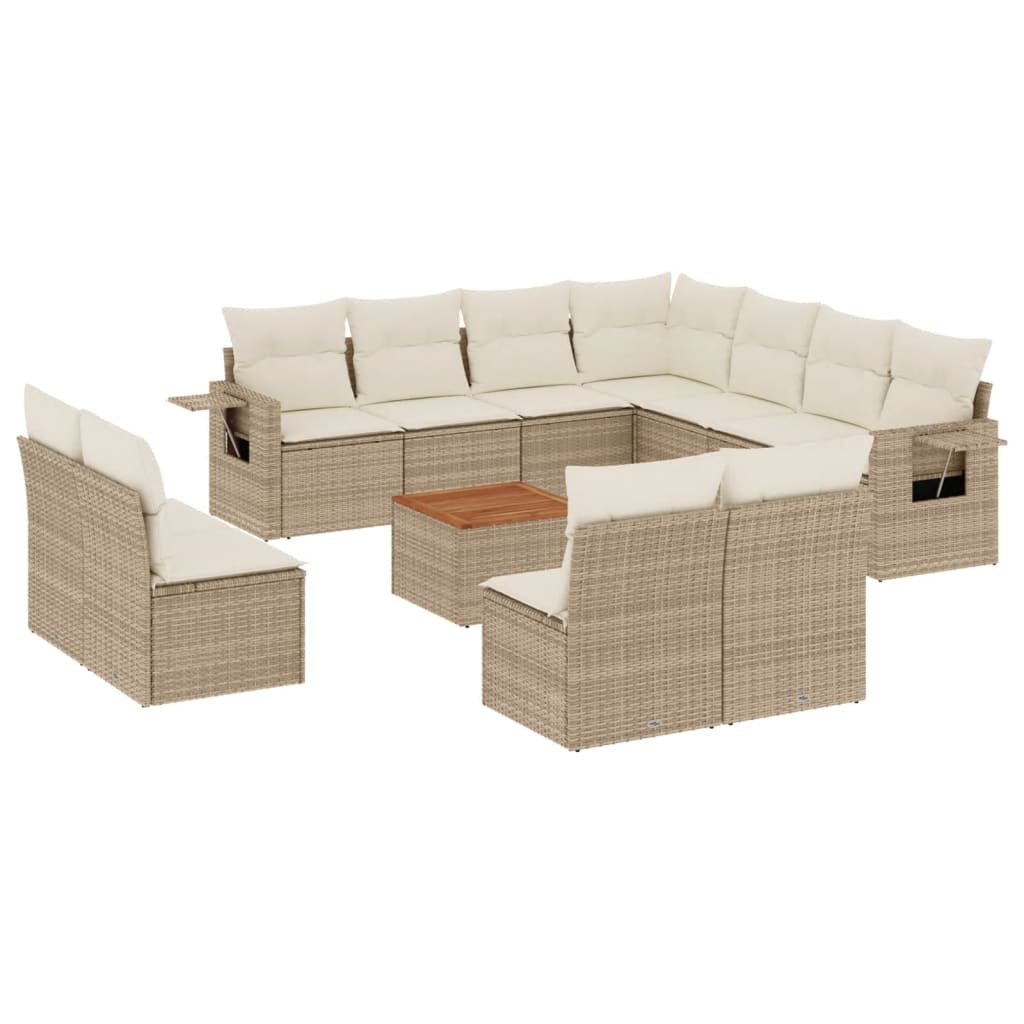 Set Divani da Giardino 12 pz con Cuscini Beige in Polyrattan - immagine 2