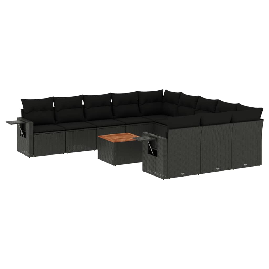 Set Divani da Giardino 12 pz con Cuscini Nero in Polyrattan - immagine 2