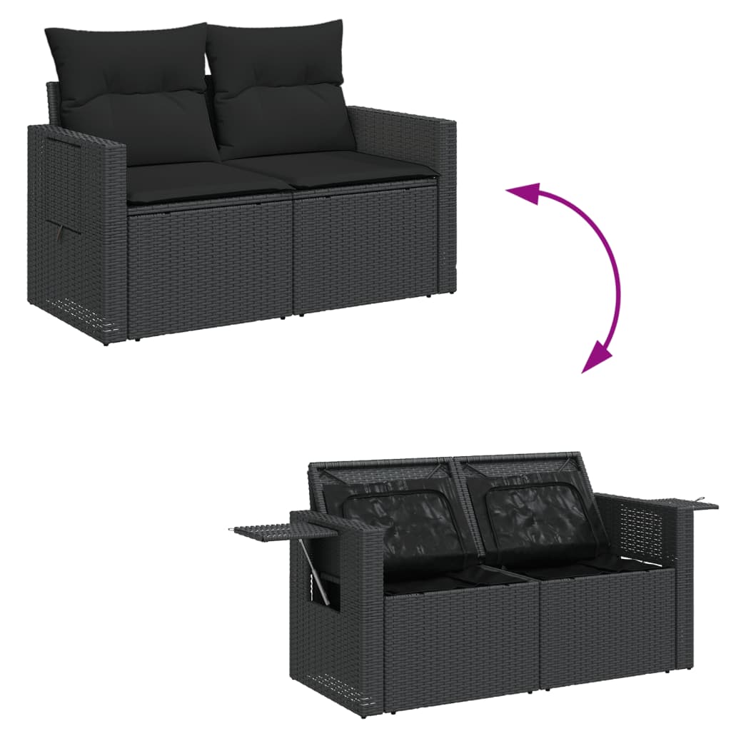 Set Divani da Giardino 12 pz con Cuscini Nero in Polyrattan - immagine 8