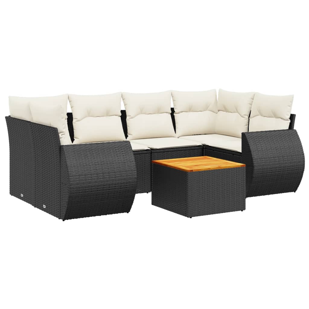 Set Divani da Giardino con Cuscini 7pz Nero Polyrattan - immagine 2