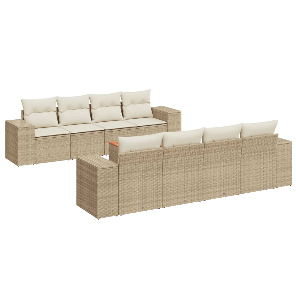 Set Divano da Giardino 9 pz con Cuscini Beige in Polyrattan - immagine 2