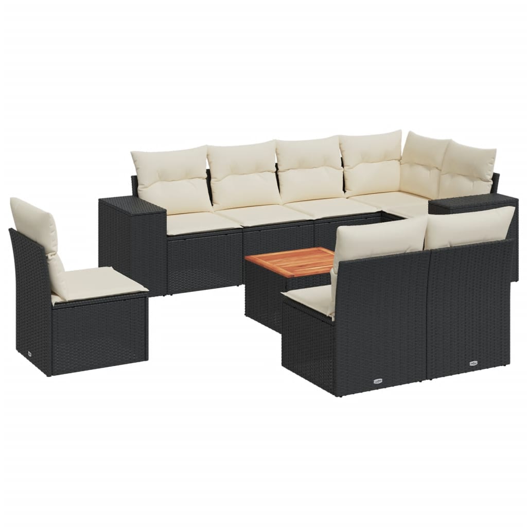 Set Divani da Giardino 9 pz con Cuscini Nero in Polyrattan - immagine 2