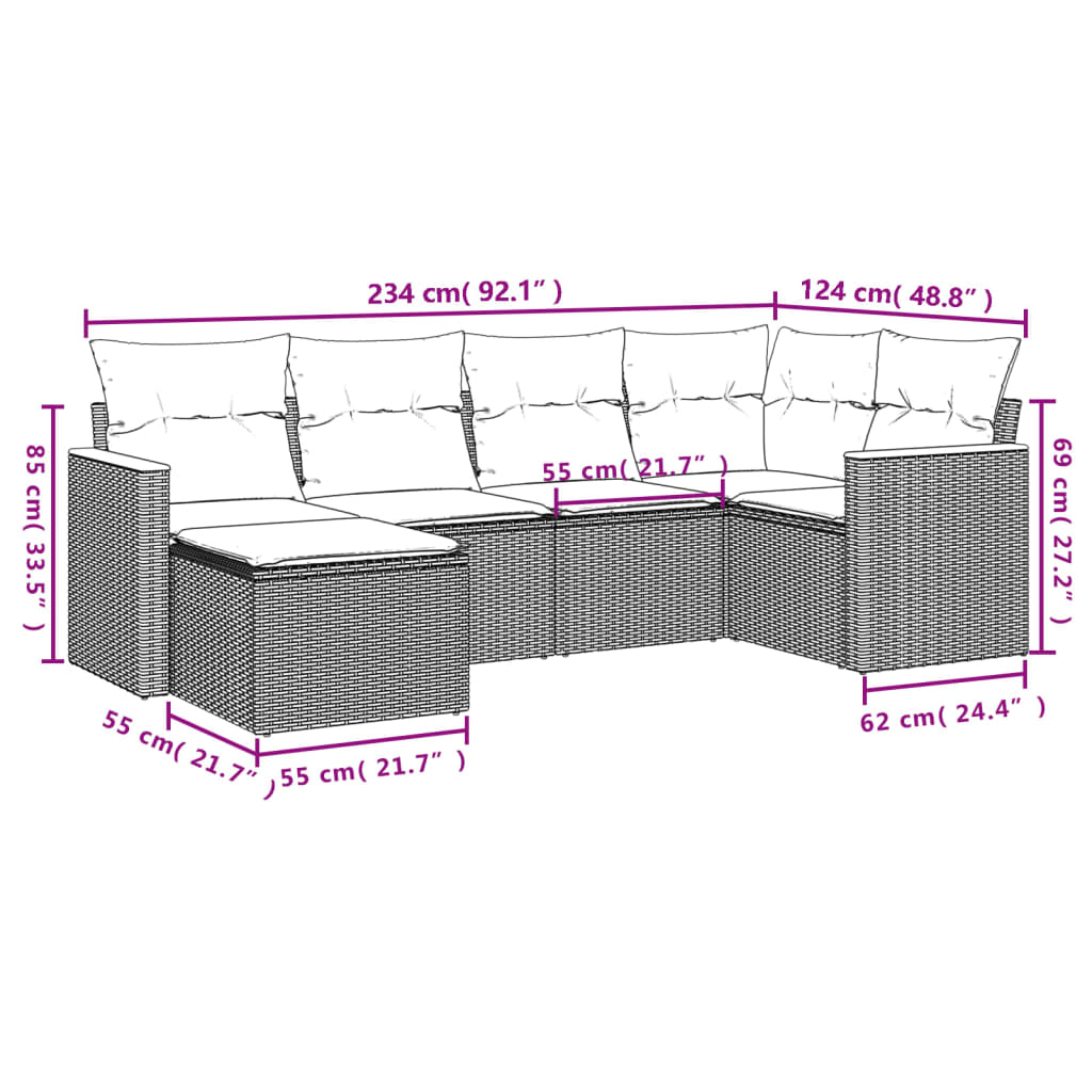 Set Divano da Giardino 6 pz con Cuscini Beige Misto Polyrattan - immagine 7