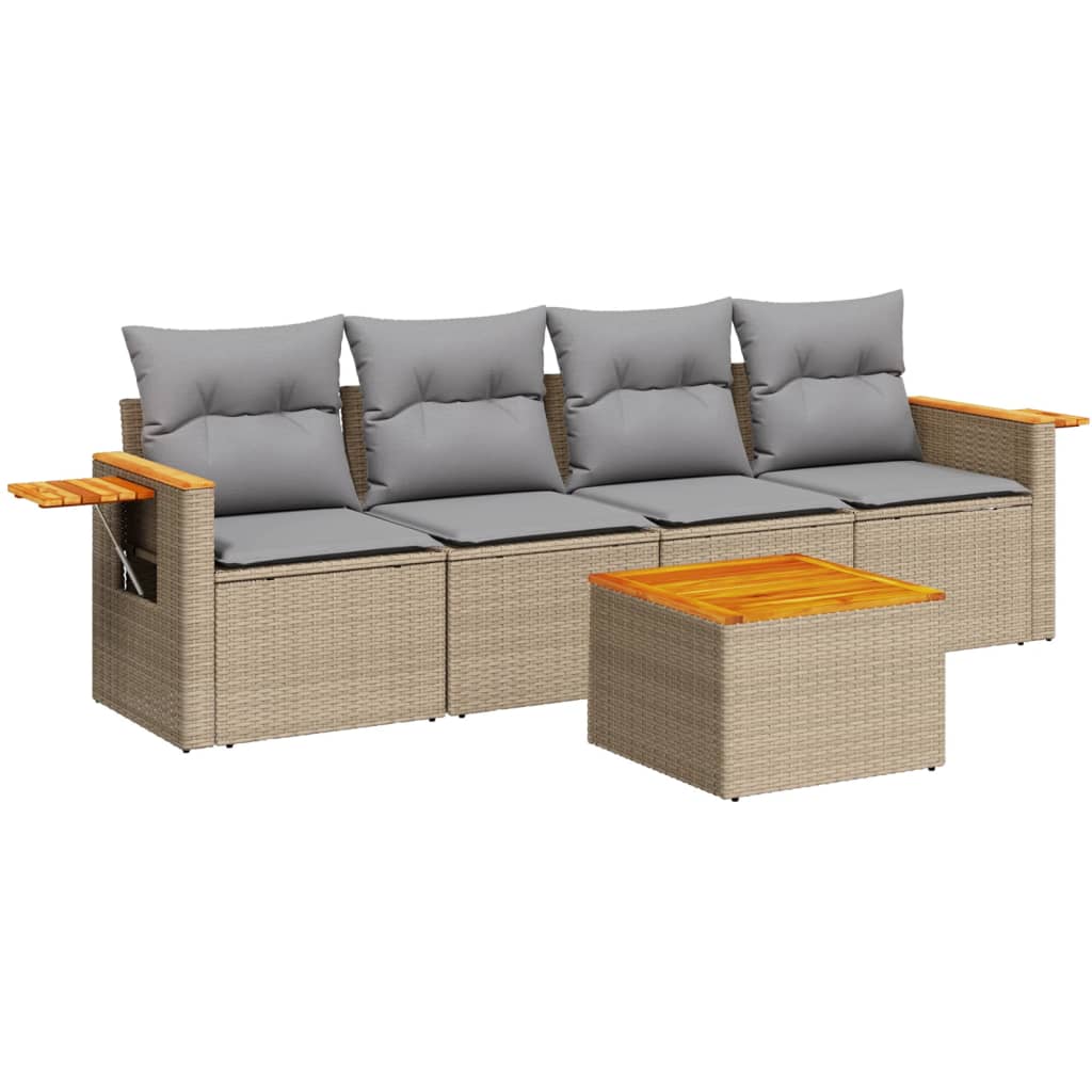 Set Divano da Giardino 5 pz con Cuscini Beige in Polyrattan - immagine 2