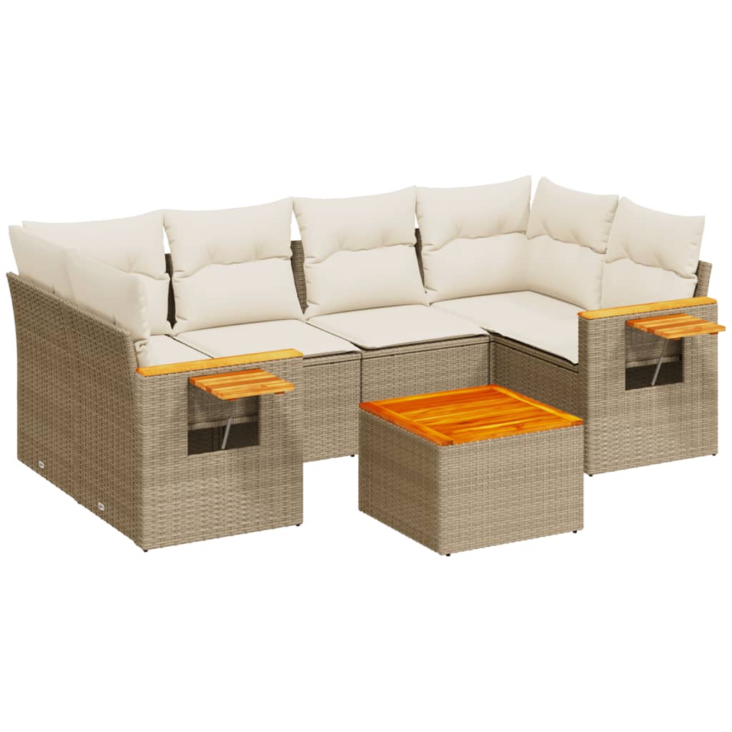 Set Divani da Giardino 7 pz con Cuscini Beige in Polyrattan - immagine 2