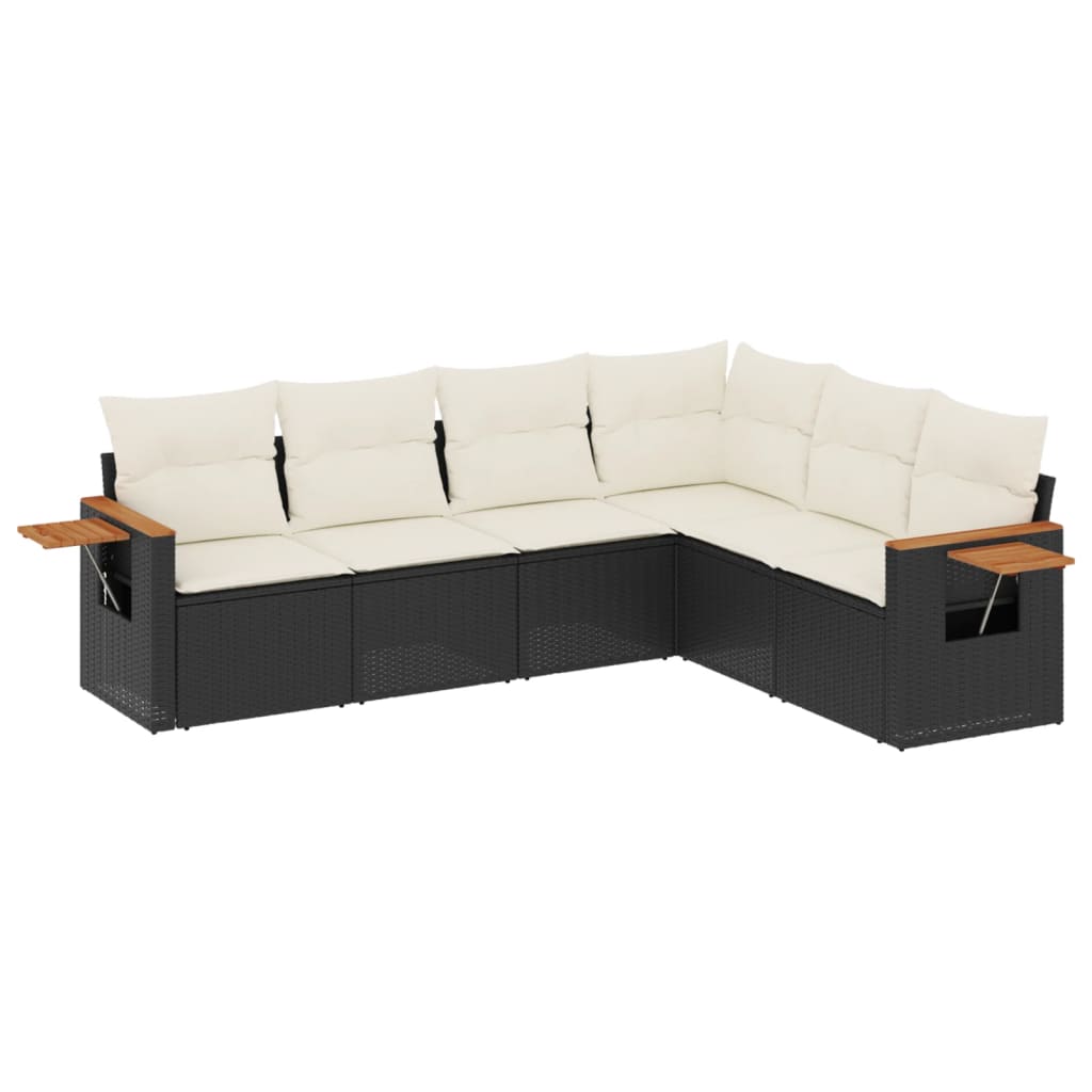 Set Divano da Giardino 6 pz con Cuscini Nero in Polyrattan - immagine 2