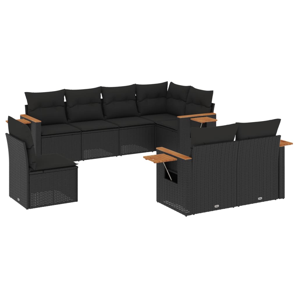 Set Divani da Giardino 9 pz con Cuscini Nero in Polyrattan - immagine 2
