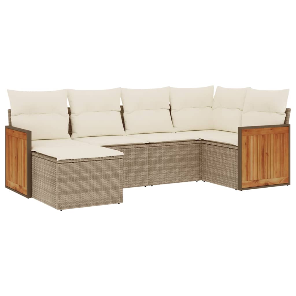 Set Divano da Giardino 6 pz con Cuscini Beige in Polyrattan - immagine 2