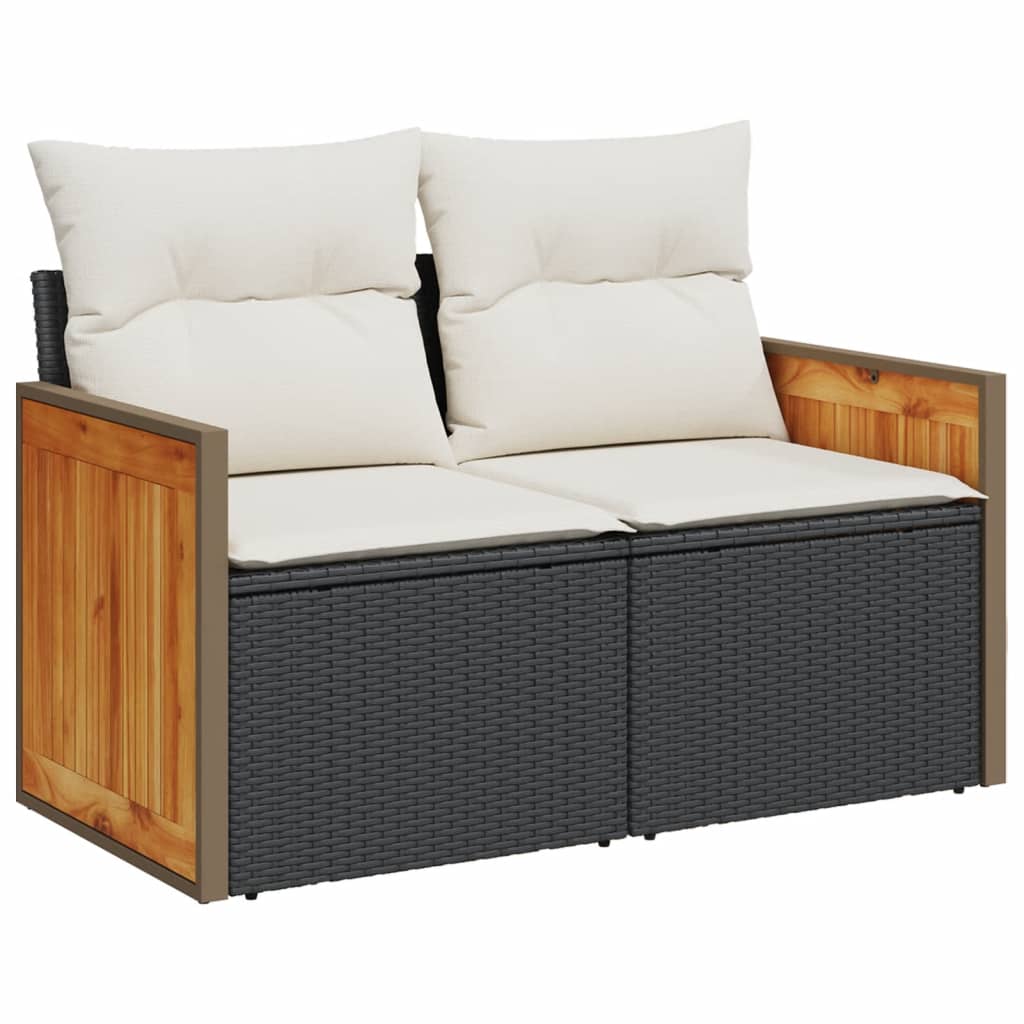 Set Divani da Giardino 11 pz con Cuscini in Polyrattan Nero - immagine 3