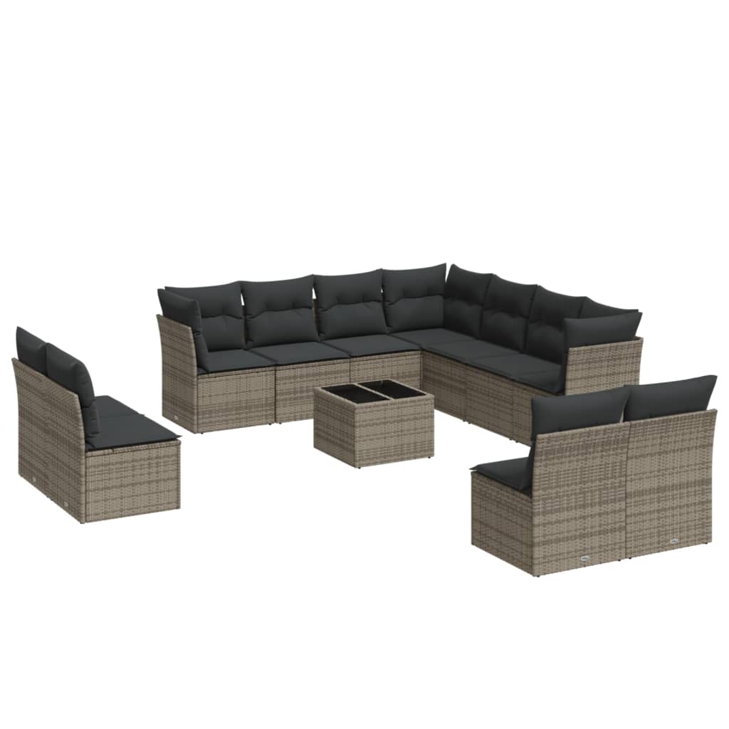 Set Divani da Giardino 11 pz con Cuscini in Polyrattan Grigio - immagine 2