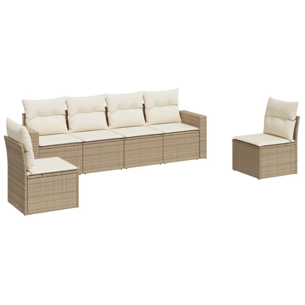 Set Divano da Giardino 6 pz con Cuscini Beige in Polyrattan - immagine 2