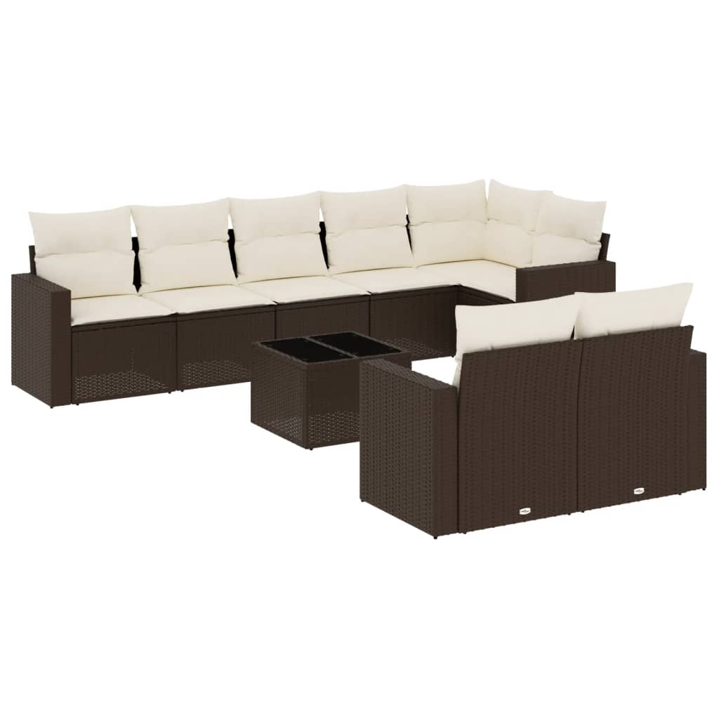 Set Divani da Giardino 9pz con Cuscini Marrone in Polyrattan - immagine 2