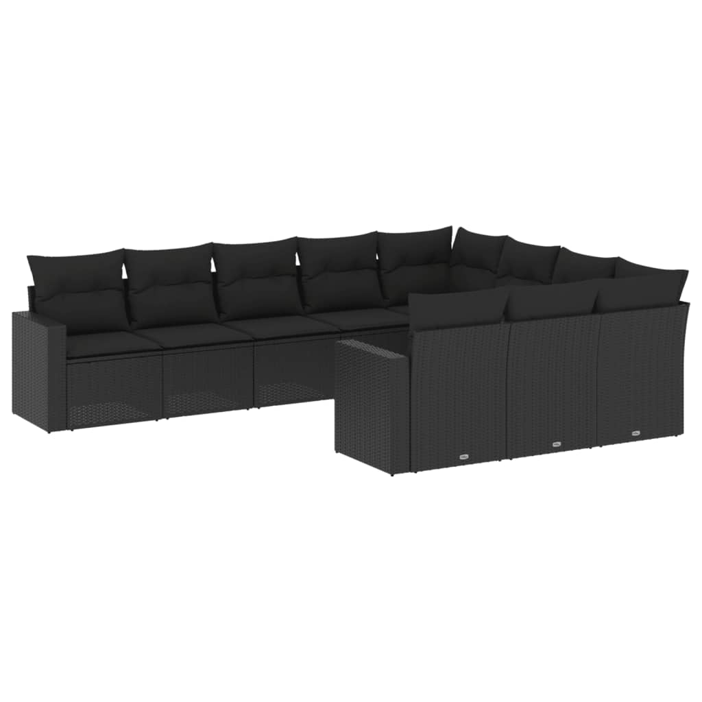 Set Divani da Giardino 10pz con Cuscini in Polyrattan Marrone - immagine 2