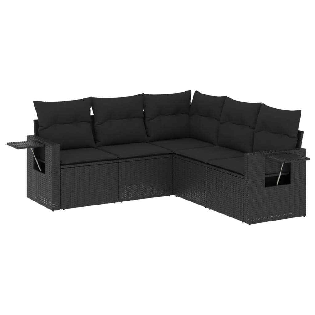 Set Divani da Giardino 5 pz con Cuscini in Polyrattan Nero - immagine 2