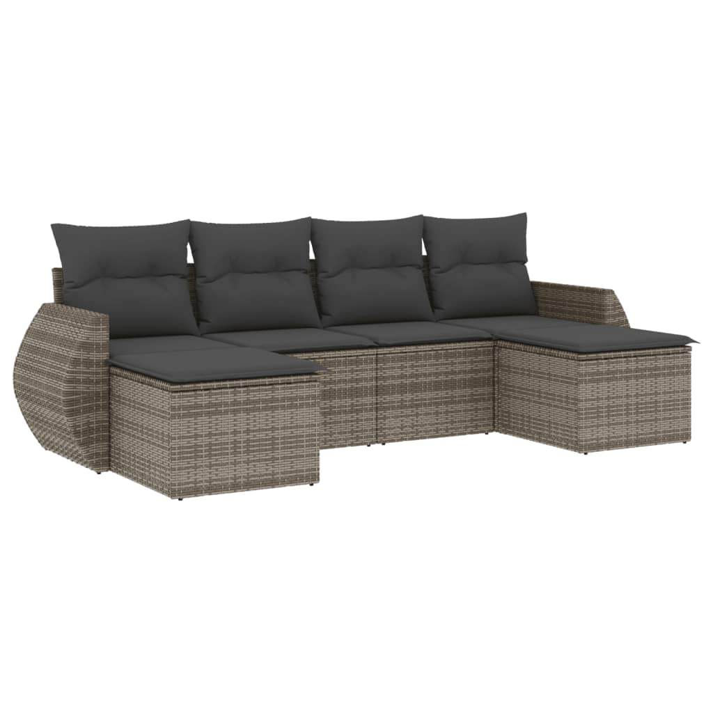 Set Divano da Giardino 6 pz con Cuscini Grigio in Polyrattan - immagine 2