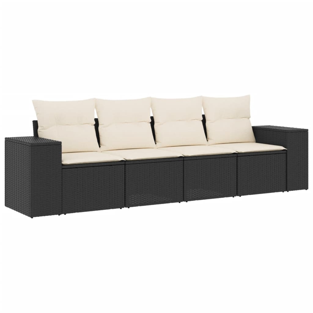 Set Divani da Giardino 4 pz con Cuscini Nero in Polyrattan - immagine 2