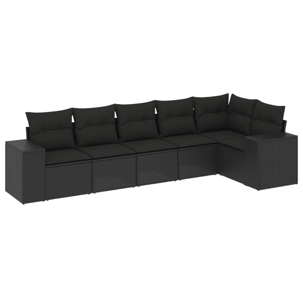 Set Divano da Giardino 6 pz con Cuscini Nero in Polyrattan - immagine 2