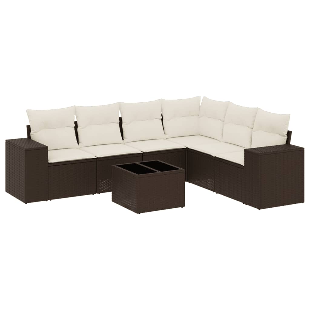 Set Divani da Giardino 7 pz con Cuscini Marrone in Polyrattan - immagine 2