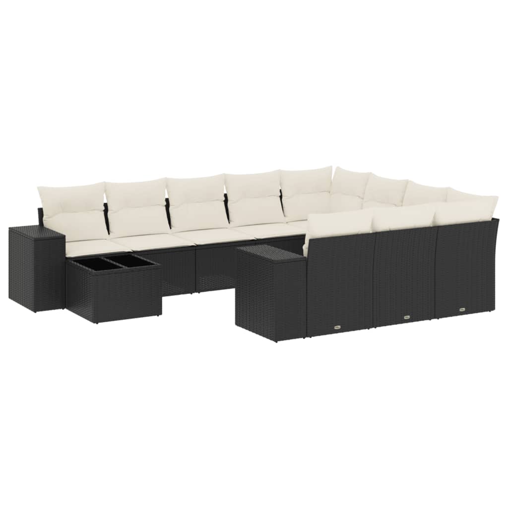 Set Divani da Giardino 11 pz con Cuscini in Polyrattan Nero - immagine 2