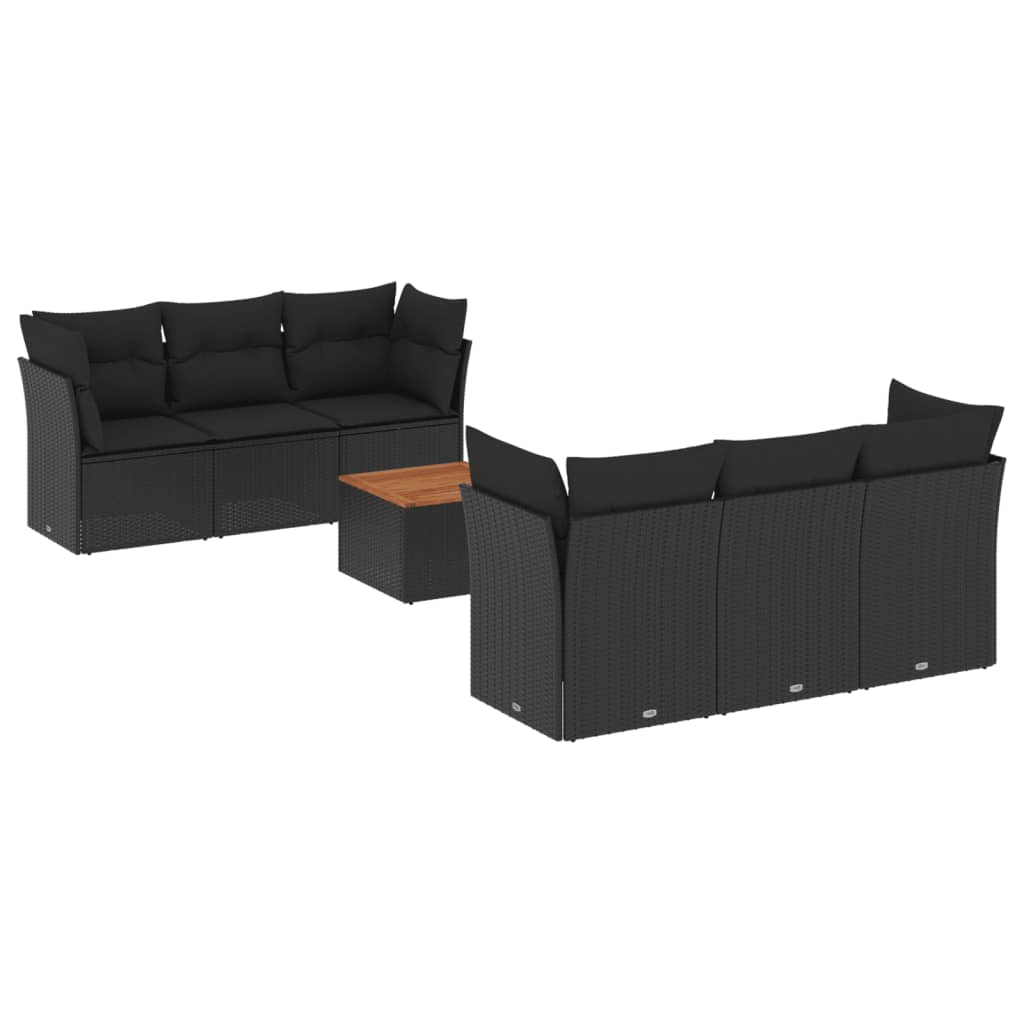 Set Divani da Giardino con Cuscini 7pz Nero Polyrattan - immagine 2